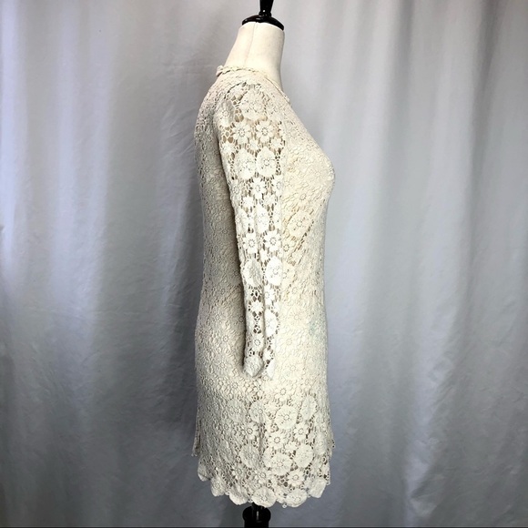 Zara Trafaluc cream off white lace minidress 3/4 sleeves open back bodycon S - Picture 3 of 9